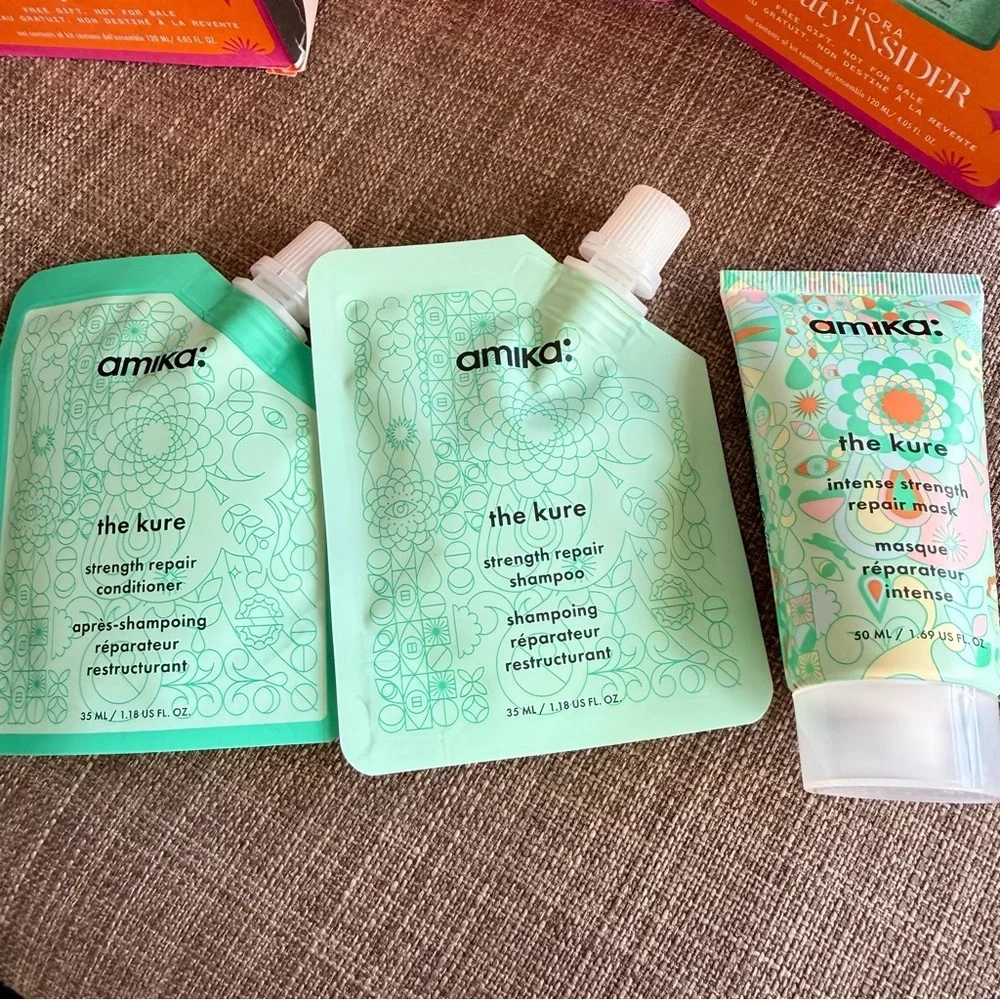 NEW Amika The Kure Strength Repair Set - Shampoo, Conditioner & Hair Repair Mask